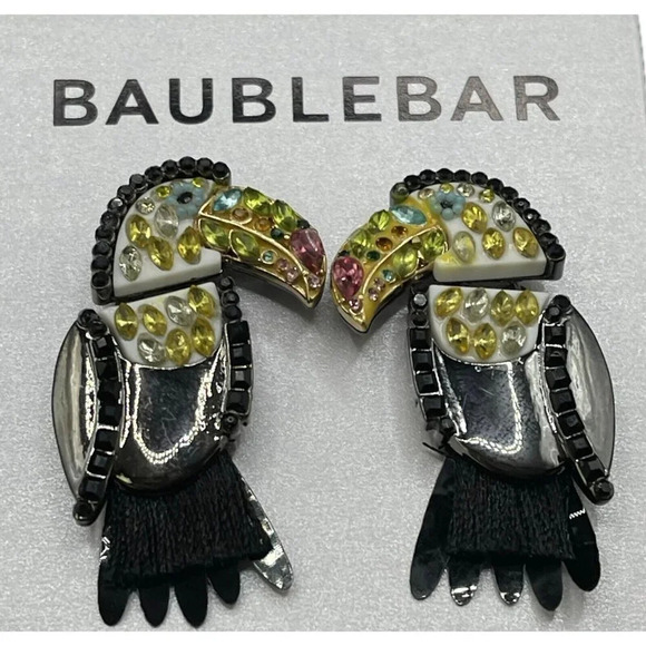 Baublebar Black Toucan Bird Crystal Multi-Color Accent Movable Post Earrings - Picture 3 of 3